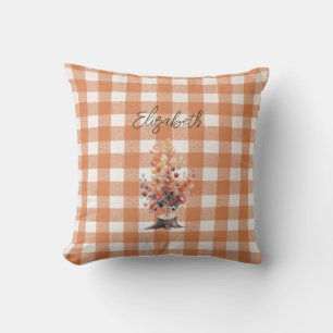 Rustieke Autumn Tree Gepersonaliseerde Gingham Kussen
