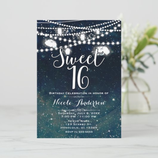 Rustieke Avond Nachthemel Metselaarslamp SWEET 16 Kaart (Staand voorkant)