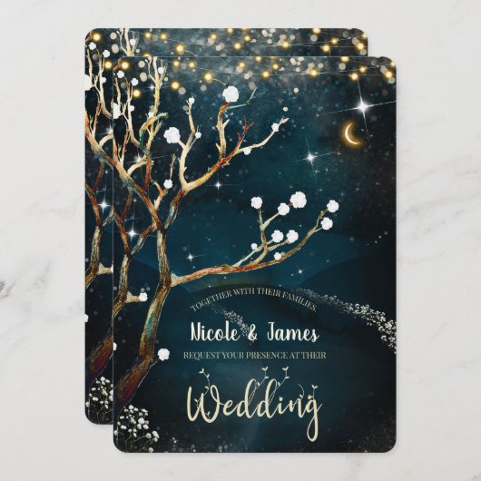 Rustieke Avondboom Verwijderbare Lichten Bruiloft Kaart (Voorkant / Achterkant)