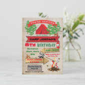 Rustieke Avontuur Camping Verjaardagsfeest Uitnodi Kaart (Staand voorkant)