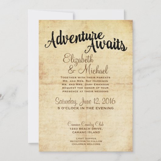 Rustieke  Avontuurlijke Reizen Trouwuitnodiging Kaart (Voorkant)