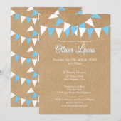 Rustieke Baby Boy Blauw Bunting Doop Doop Doop Kaart (Voorkant / Achterkant)