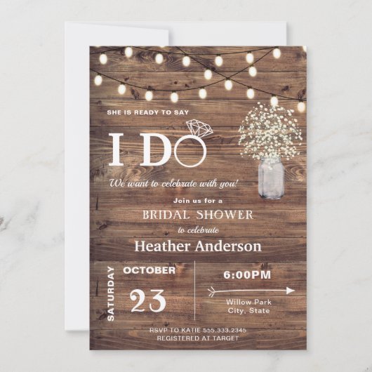 Rustieke Baby Breath en String Lights Vrijgezellen Kaart (Voorkant)