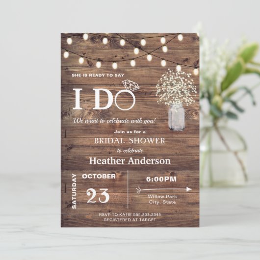 Rustieke Baby Breath en String Lights Vrijgezellen Kaart (Staand voorkant)