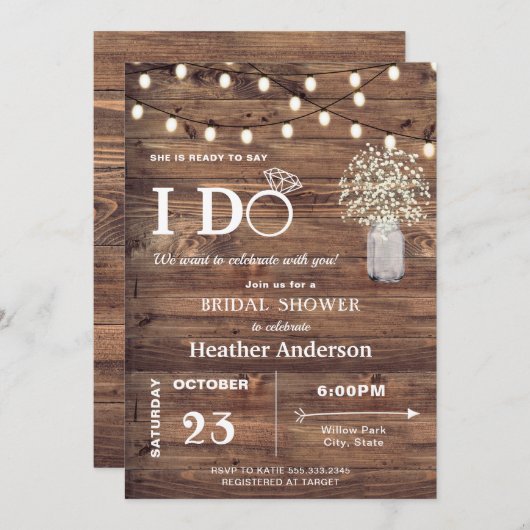 Rustieke Baby Breath en String Lights Vrijgezellen Kaart (Voorkant / Achterkant)