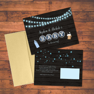 Rustieke Baby brouwt blauw Baby shower Briefkaart