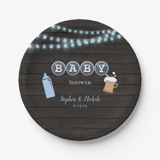 Rustieke Baby brouwt blauw Baby shower Papieren Bordje (Voorkant)