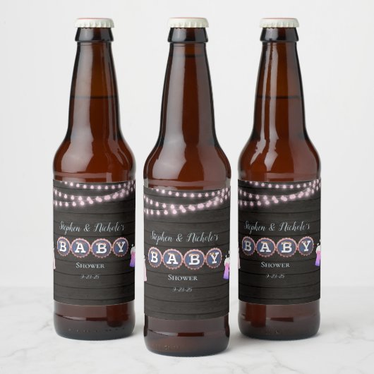 Rustieke Baby brouwt roze Baby shower Bier Etiket (Flessen)