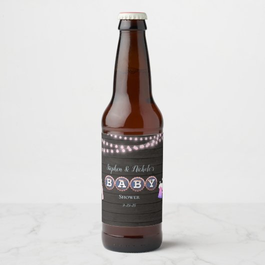 Rustieke Baby brouwt roze Baby shower Bier Etiket (Voorkant)