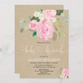 Rustieke baby brunch meisje douche roze bloemen kaart (Voorkant / Achterkant)