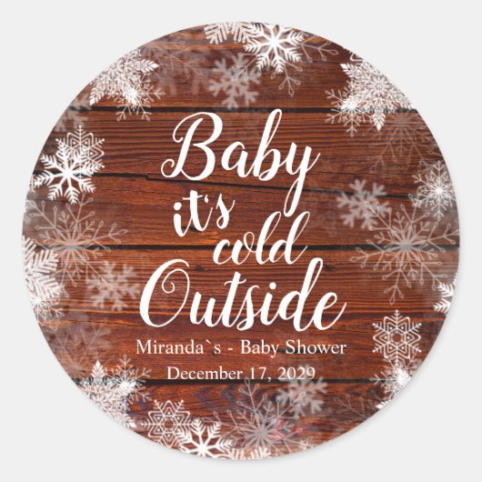 Rustieke Baby het is koud buiten Winter Baby showe Ronde Sticker (Voorkant)