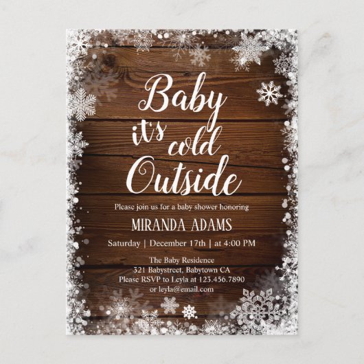 Rustieke Baby het is koud buiten Winter Baby showe Uitnodiging Briefkaart (Voorkant)