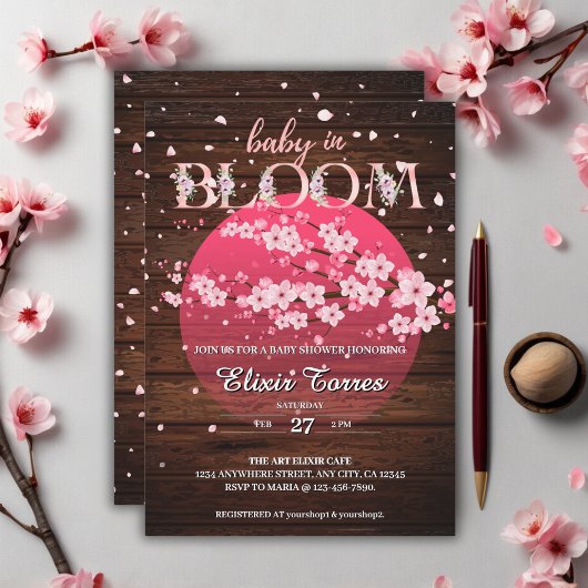 Rustieke Baby in Bloom Sakura Cherry Blossom Invit Kaart