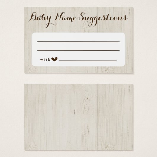 Rustieke Baby Naam Suggesties Kaart voor Baby show (Voorkant /achterkant)