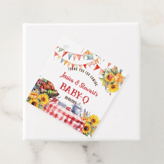 Rustieke BABY-Q Barbecue Picknick Zonnebloem Dank Bedankjes Labels (In situ)