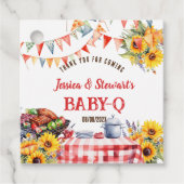 Rustieke BABY-Q Barbecue Picknick Zonnebloem Dank Bedankjes Labels (Voorkant)