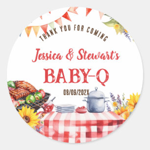 Rustieke BABY-Q Barbecue Picknick Zonnebloem Dank Ronde Sticker