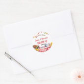 Rustieke BABY-Q Barbecue Picknick Zonnebloem Dank  Ronde Sticker (Envelop)
