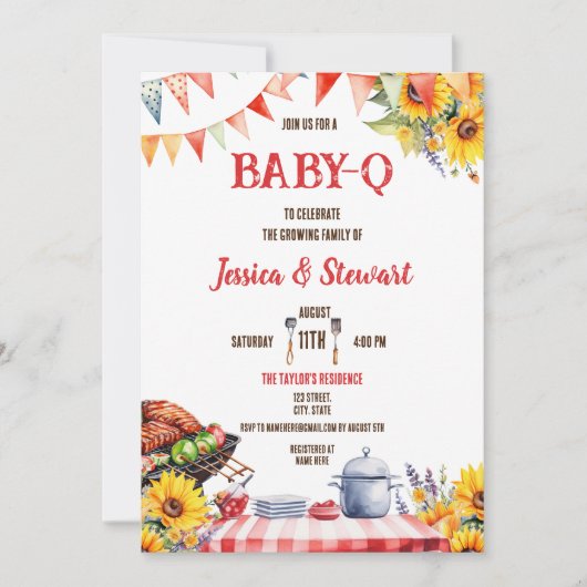 Rustieke BABY-Q Barbecue Picknick Zonnebloem Gerui Kaart (Voorkant)