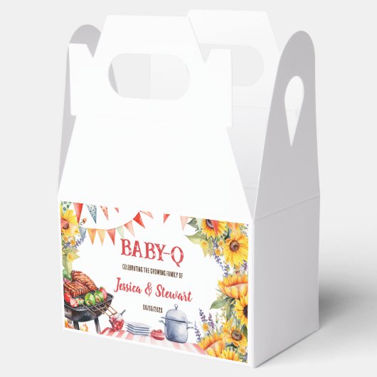 Rustieke BABY-Q Barbecue Picknick Zonnebloem Plaid Bedankdoosjes (Geopend)