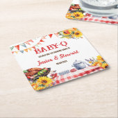 Rustieke BABY-Q Barbecue Picknick Zonnebloem Plaid Kartonnen Onderzetters (Schuin)