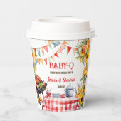 Rustieke BABY-Q Barbecue Picknick Zonnebloem Plaid Papieren Bekers (Achterkant)