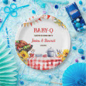 Rustieke BABY-Q Barbecue Picknick Zonnebloem Plaid Papieren Bordje (Feest)