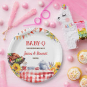 Rustieke BABY-Q Barbecue Picknick Zonnebloem Plaid Papieren Bordje (Feest)