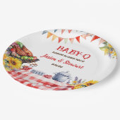 Rustieke BABY-Q Barbecue Picknick Zonnebloem Plaid Papieren Bordje (Gekanteld)