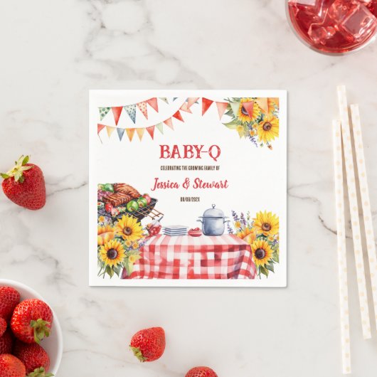 Rustieke BABY-Q Barbecue Picknick Zonnebloem Plaid Servet (Insitu)