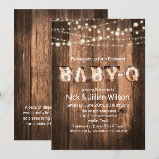 Rustieke Baby Q BBQ Baby Shower Uitnodiging (Voorkant / Achterkant)