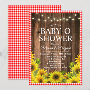 Rustieke baby Q-shower BBQ zonnebloem uitnodiging
