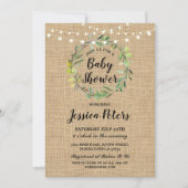Rustieke Baby shower Burlap Green Krans Uitnodigen Kaart (Voorkant)
