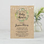 Rustieke Baby shower Burlap Green Krans Uitnodigen Kaart (Staand voorkant)