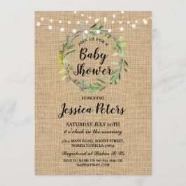 Rustieke Baby shower Burlap Green Krans Uitnodigen Kaart