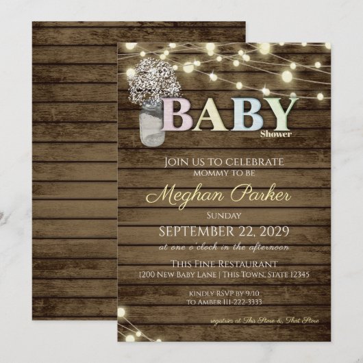 Rustieke baby shower houten letters en baby's adem kaart (Voorkant / Achterkant)