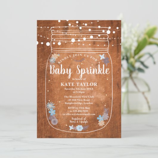 Rustieke Baby Sprinkle Mason Jar String Lights Kaart (Staand voorkant)
