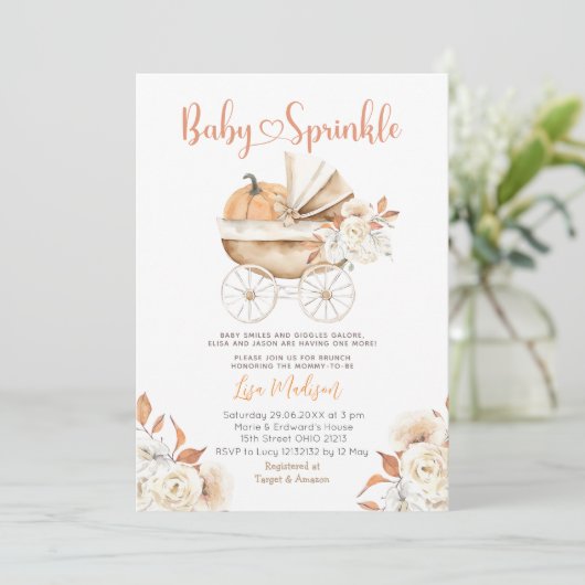 Rustieke Baby Sprinkle Pumpkin Carriage Baby showe Kaart (Staand voorkant)