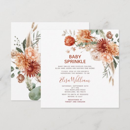 Rustieke Baby Sprinkle Sinaasappel Wildflower Baby Kaart (Voorkant / Achterkant)