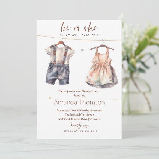 Rustieke babykleding onthult geslacht kaart (Staand voorkant)