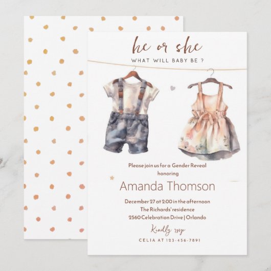 Rustieke babykleding onthult geslacht kaart (Voorkant / Achterkant)