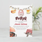 Rustieke BabyQ Rode Clothesline BBQ Baby shower Kaart (Staand voorkant)