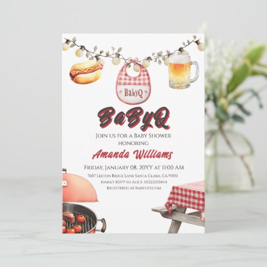 Rustieke BabyQ Rode Clothesline BBQ Baby shower Kaart (Staand voorkant)