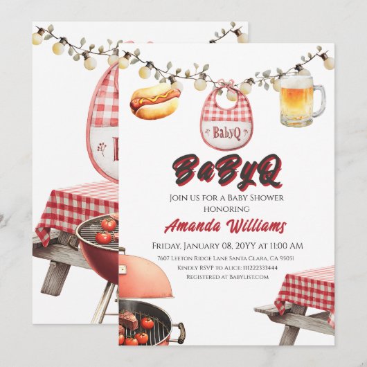 Rustieke BabyQ Rode Clothesline BBQ Baby shower Kaart (Voorkant / Achterkant)