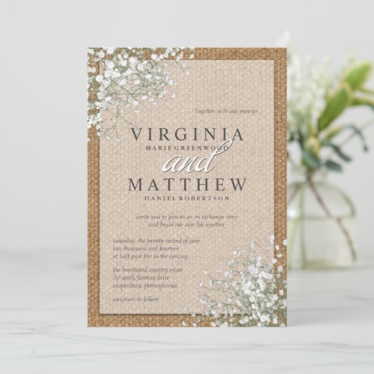 RUSTIEKE BABY'S ADEM BRUILOFT UITNODIGING (Staand voorkant)