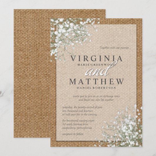 RUSTIEKE BABY'S ADEM BRUILOFT UITNODIGING (Voorkant / Achterkant)