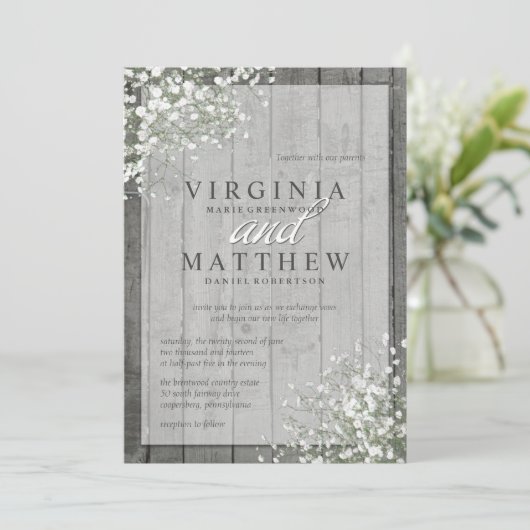 RUSTIEKE BABY'S ADEM BRUILOFT UITNODIGING (Staand voorkant)