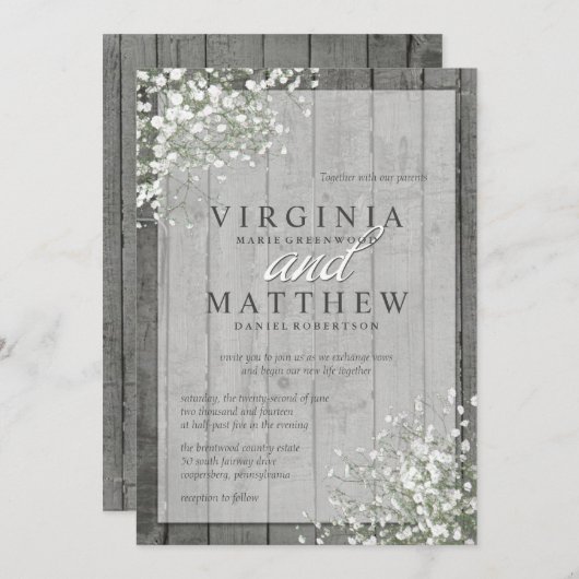 RUSTIEKE BABY'S ADEM BRUILOFT UITNODIGING (Voorkant / Achterkant)