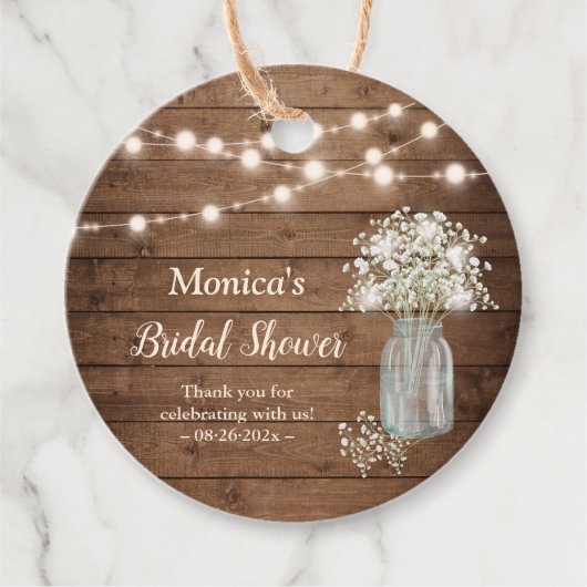 Rustieke baby's adem snoerlichten baby shower bedankjes labels (Voorkant)