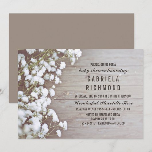 Rustieke Baby's Breath Barn Wood Baby shower Kaart (Voorkant / Achterkant)